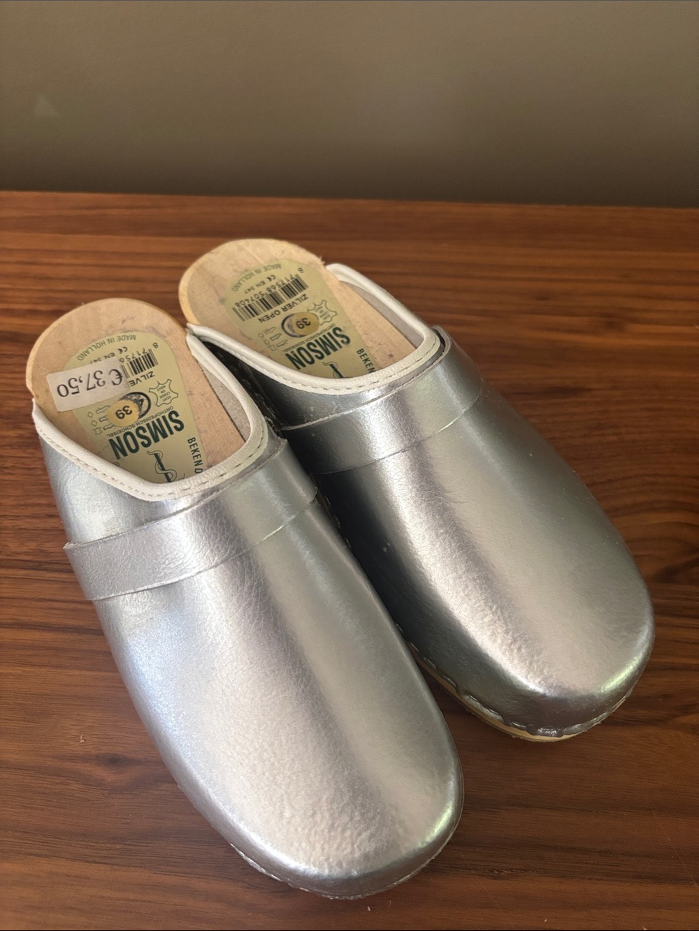 Original Simson clogs from Denmark. Silver Slip-On Clogs size 37.5